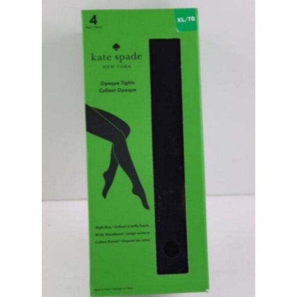 ♠️♠️ Kate Spade Opaque Black High Rise Tights Pantyhose Box of 4 Pairs NWT XL - Picture 2 of 3
